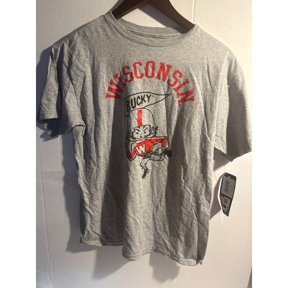 Gen 2 Wisconsin Badgers Bucky Badger Gray Graphic T-Shirt Kids Large 14/16 NEW